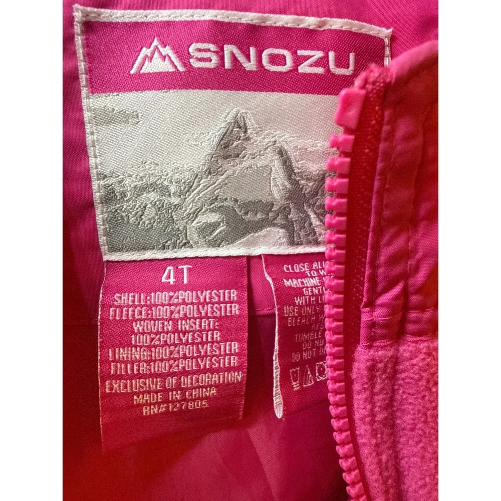 Snozu Girls Pink Fleece Lined Snow Bibs Insulated Overalls 4T